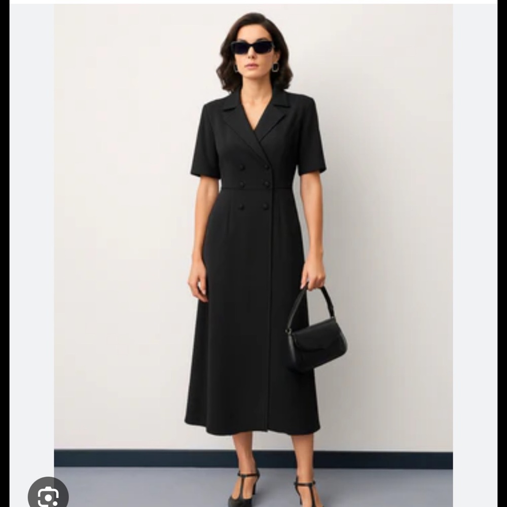 Casual Corner Black Double-Breasted Midi Dress